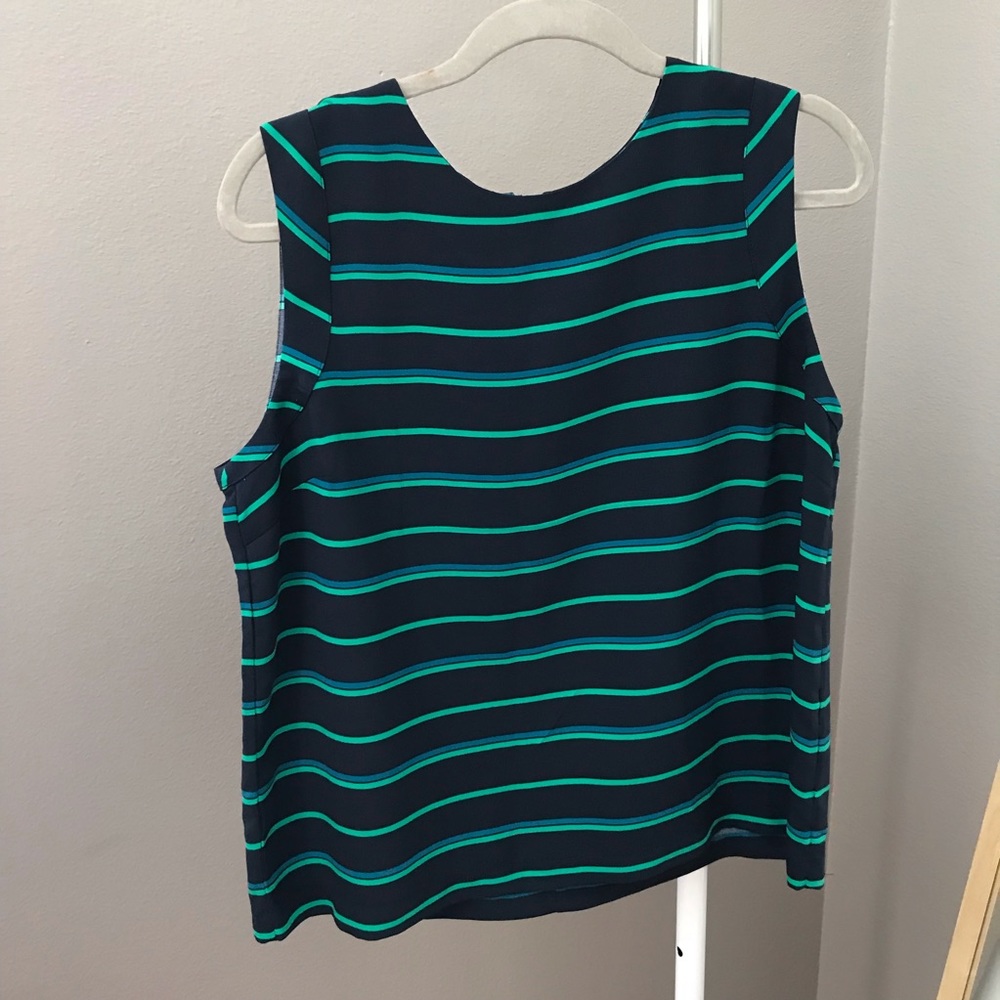 STRIPED NAVY AND GREEN FLEUR BLEVE BLOUSE